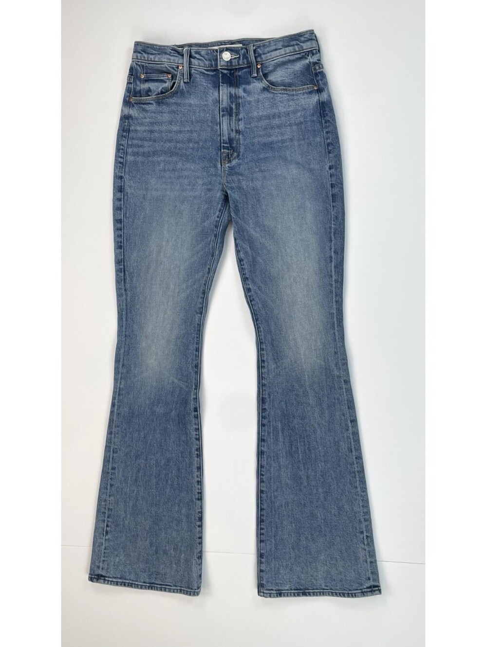 MOTHER The High Waisted Weekender Slice Heel Jeans Belle De Jour Flare Blue 28